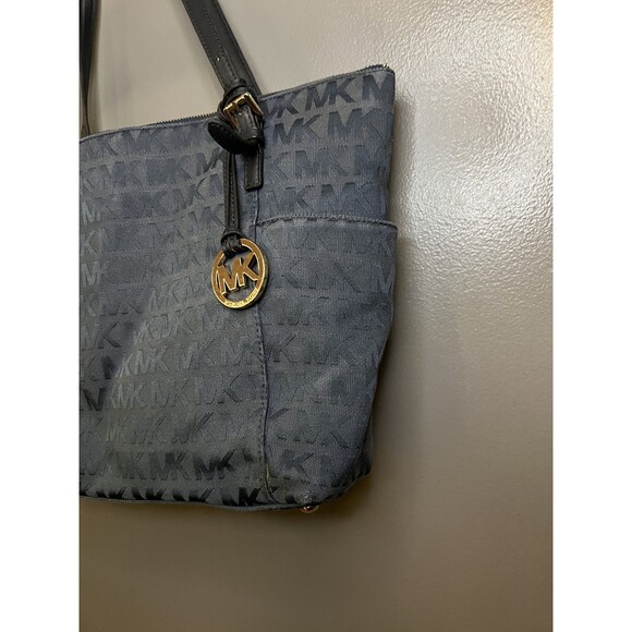 Michael Kors Tote Bag Womens Large Blue MK Monogram Shoulder Purse Handbag Zip - Picture 3 of 13